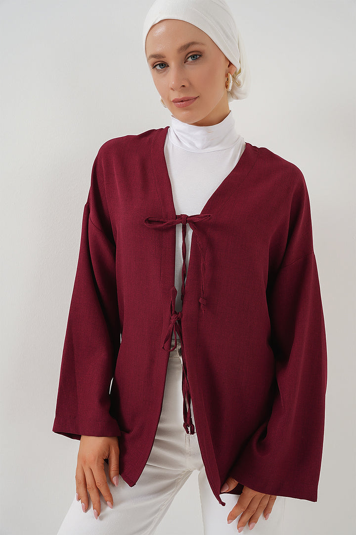 BGD Women Linen Hijab Kimono 5968 - Burgundy - Watsonville