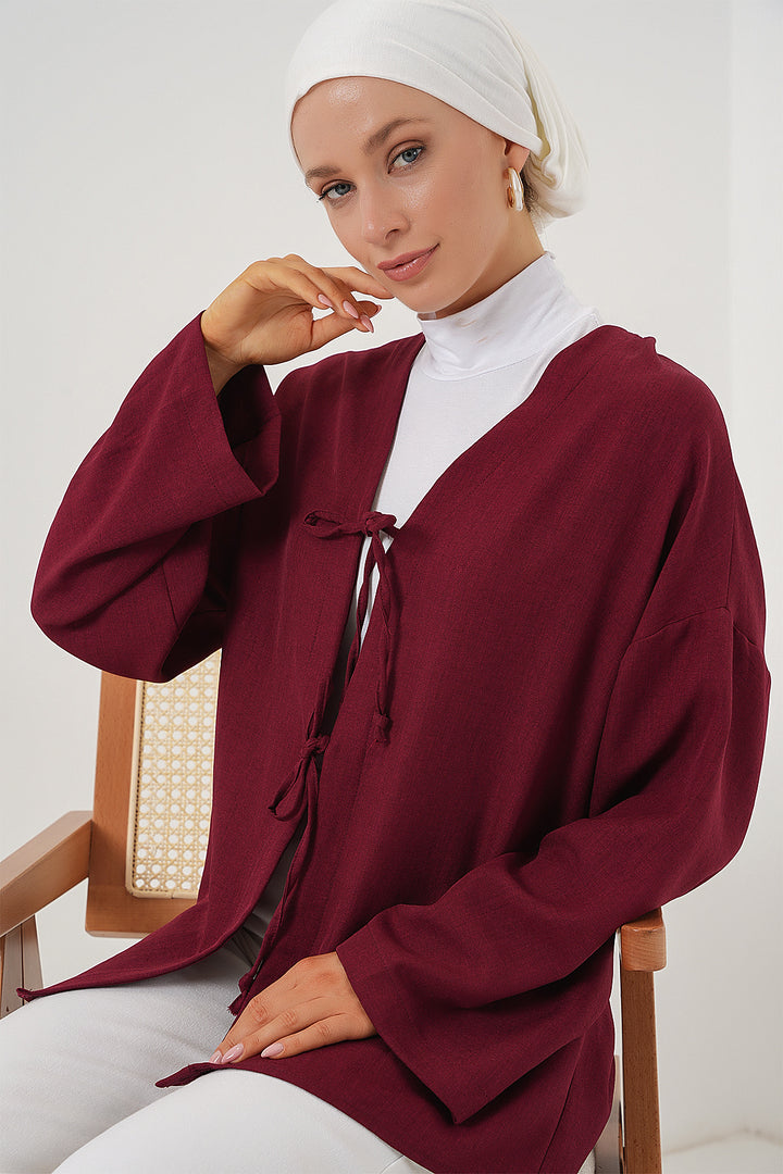 BGD Women Linen Hijab Kimono 5968 - Burgundy - Watsonville