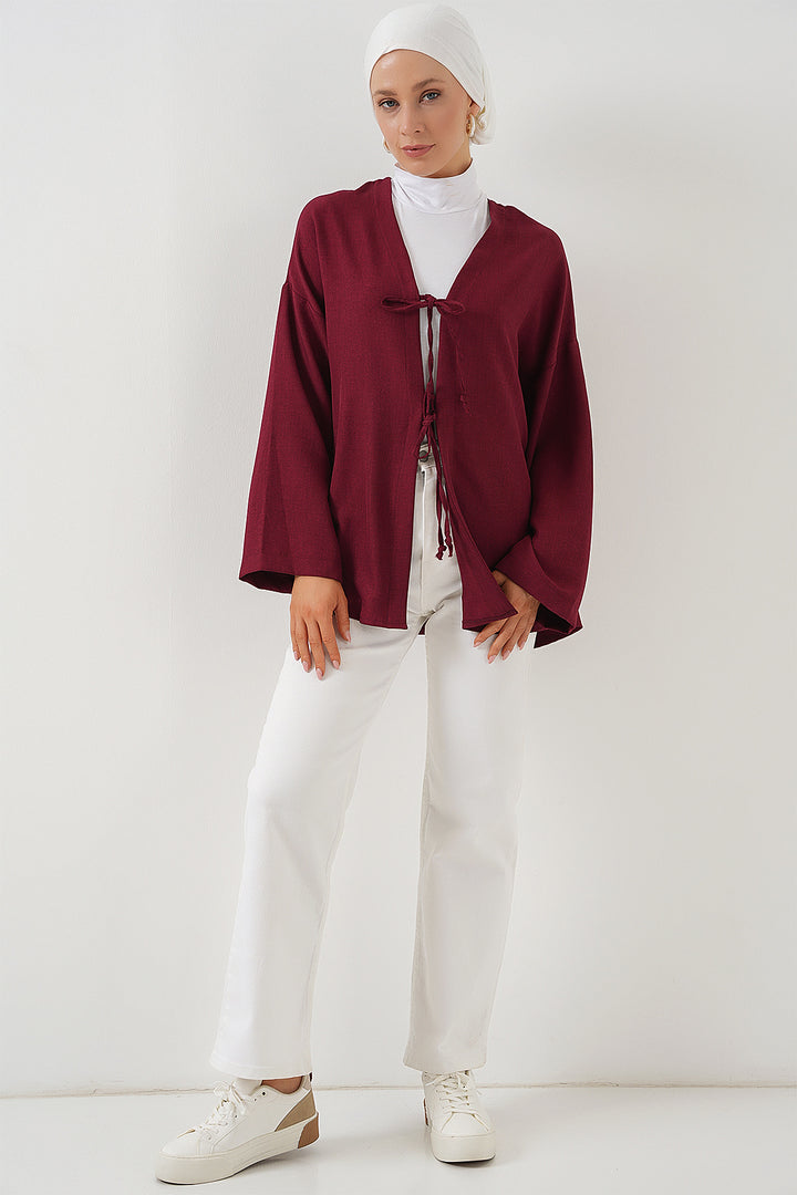 BGD Women Linen Hijab Kimono 5968 - Burgundy - Watsonville