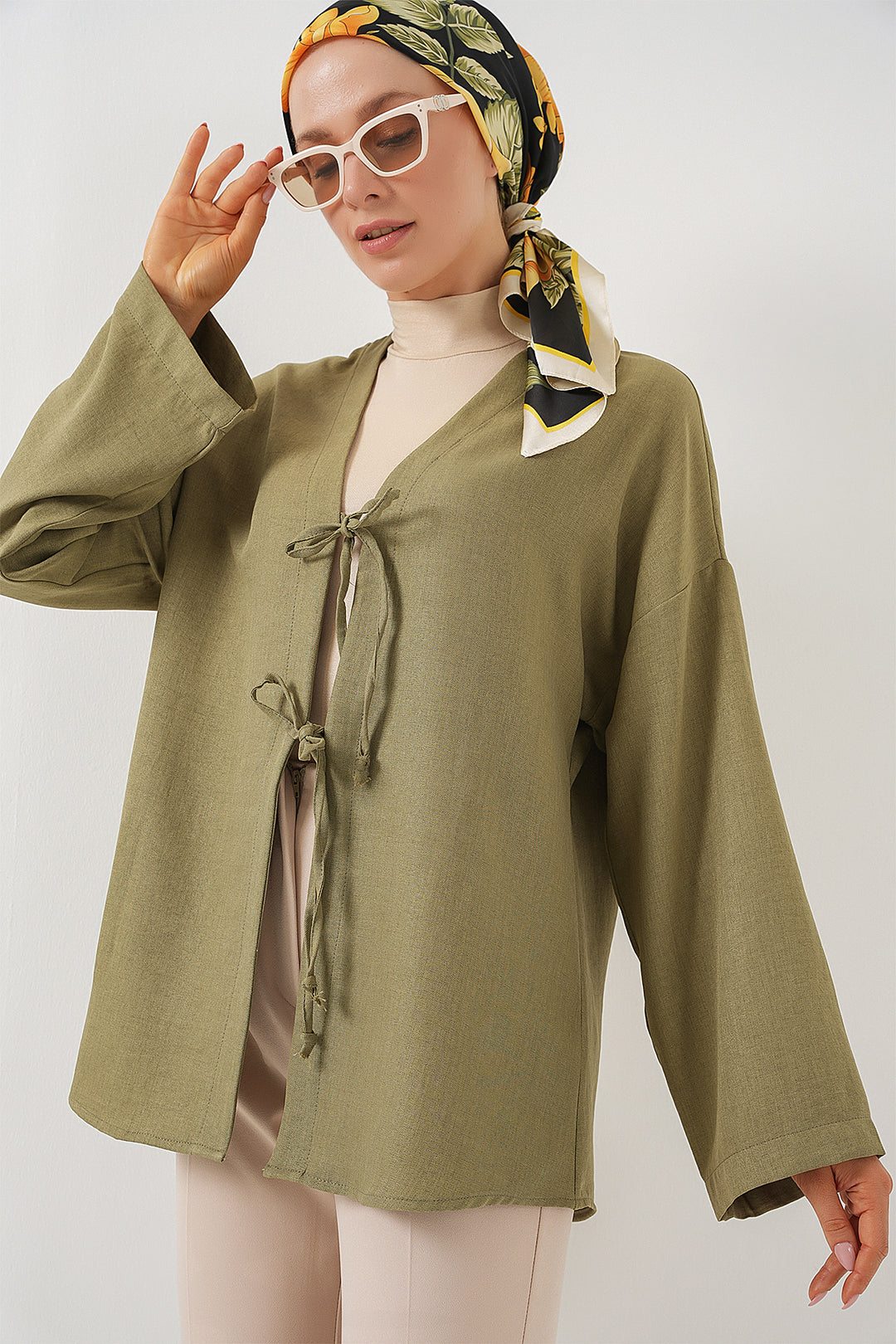 BGD Women Linen Hijab Kimono 5968 - Çağla - Bethlehem