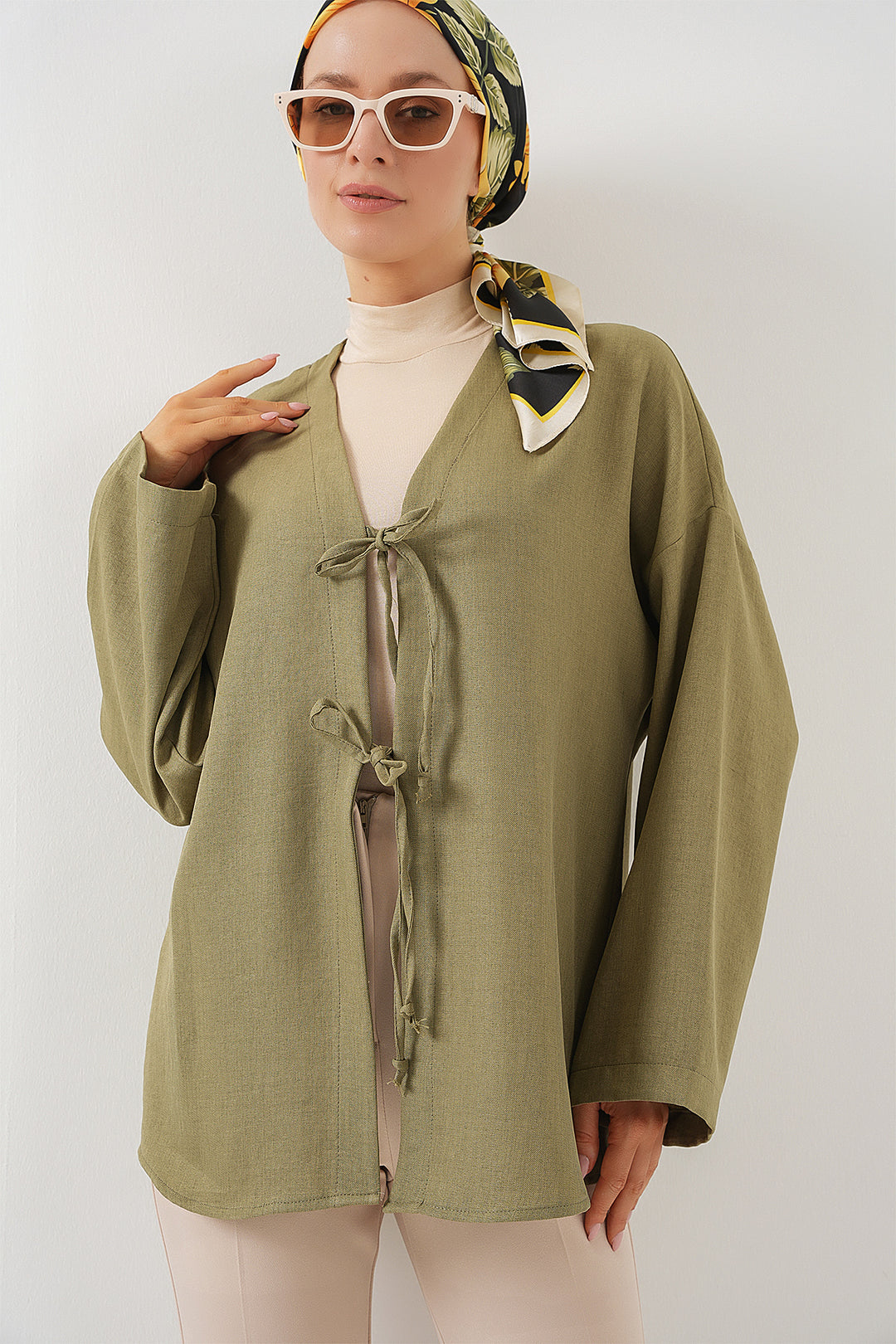 BGD Women Linen Hijab Kimono 5968 - Çağla - Bethlehem