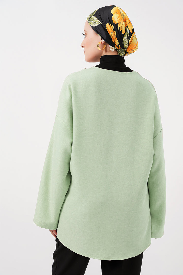 BGD Women Linen Hijab Kimono 5968 - Olive Green - Paderno Dugnano