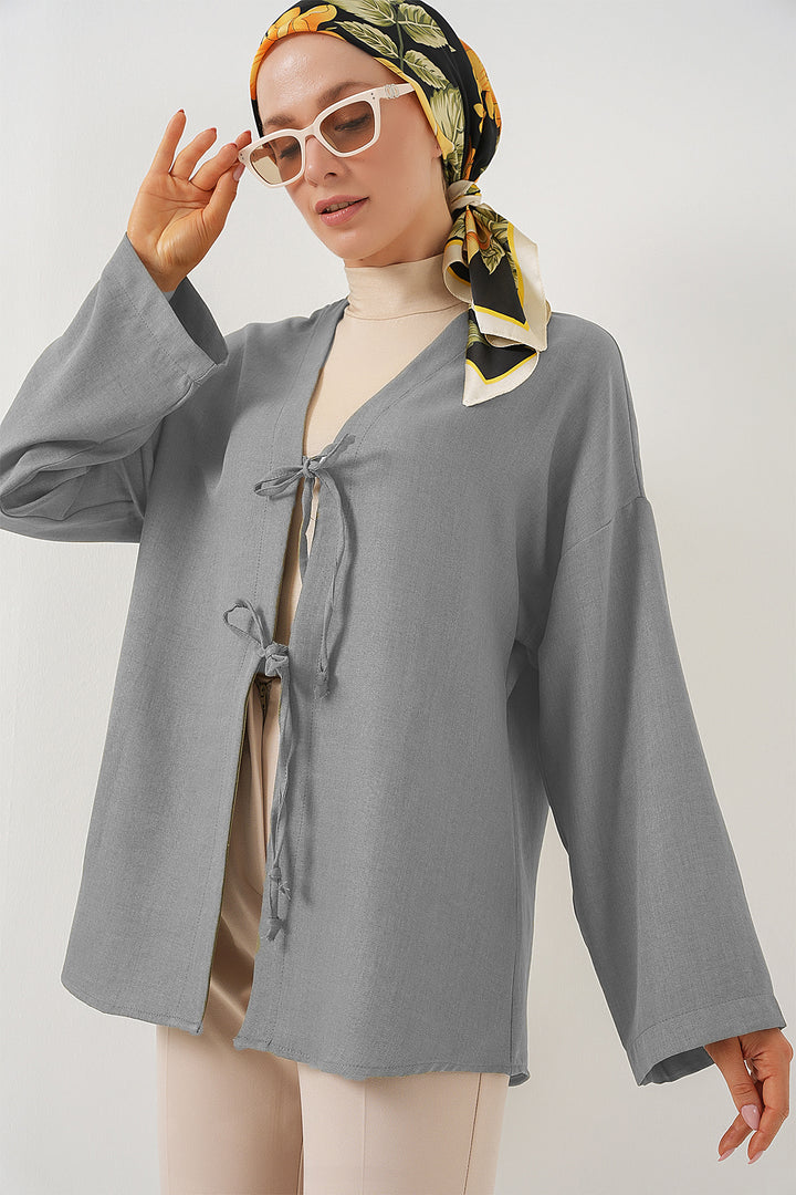 BGD Women Linen Hijab Kimono 5968 - Gray - Strasbourg