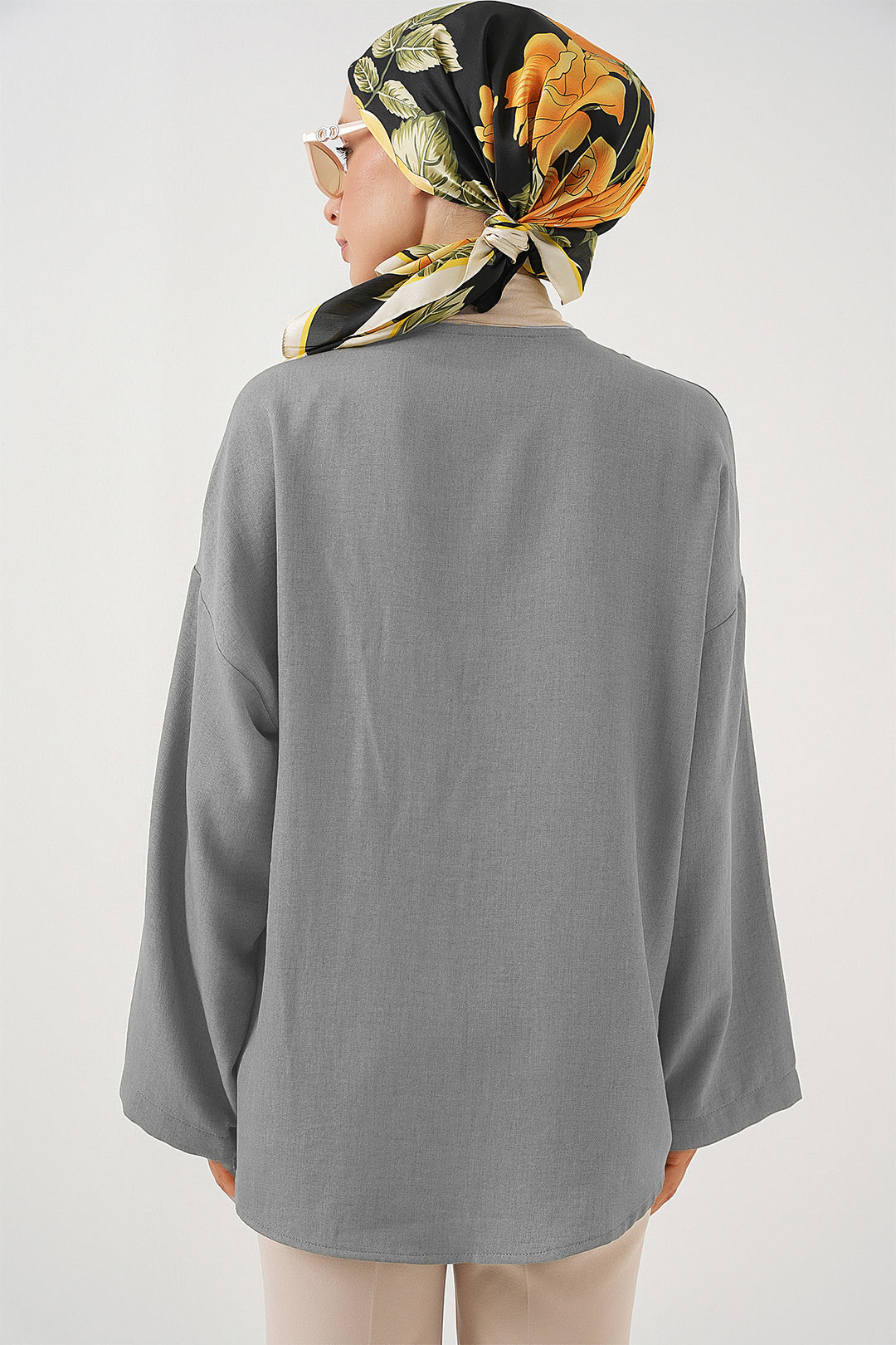 BGD Women Linen Hijab Kimono 5968 - Gray - Strasbourg