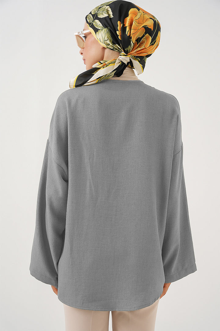 BGD Women Linen Hijab Kimono 5968 - Gray - Strasbourg