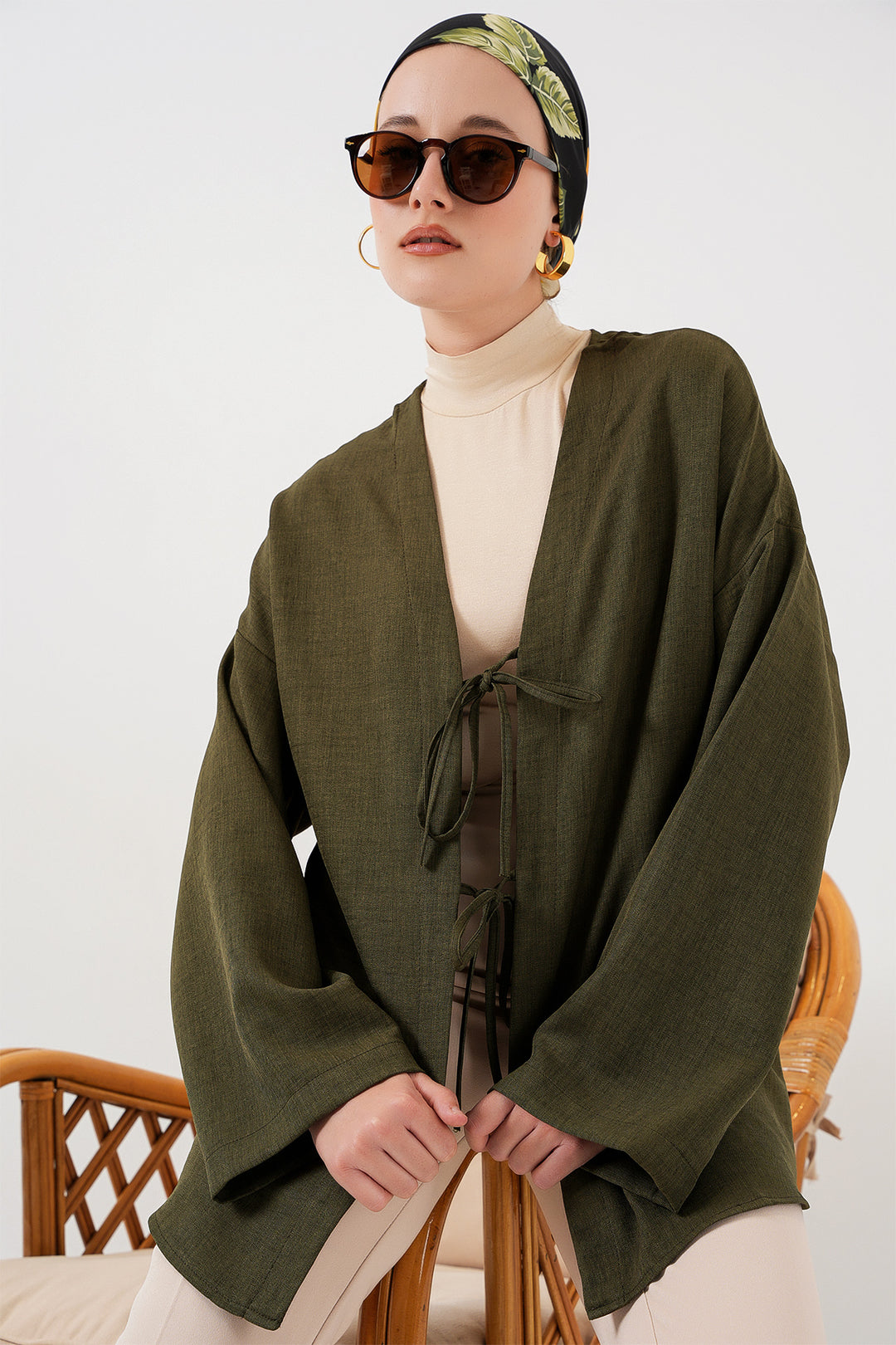 BGD Women Linen Hijab Kimono 5968 - Khaki - Cesena