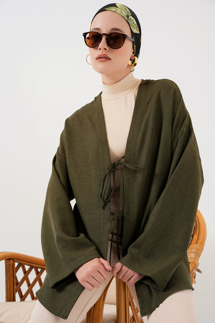 BGD Women Linen Hijab Kimono 5968 - Khaki - Cesena