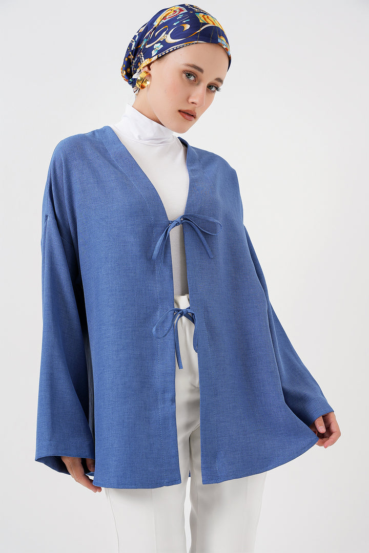 BGD Women Linen Hijab Kimono 5968 - Indigo - Mishawaka