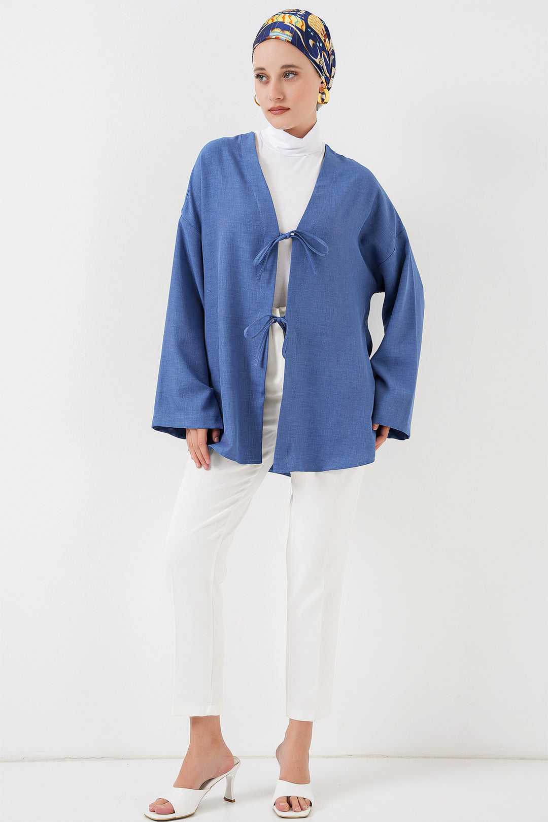 BGD Women Linen Hijab Kimono 5968 - Indigo - Mishawaka