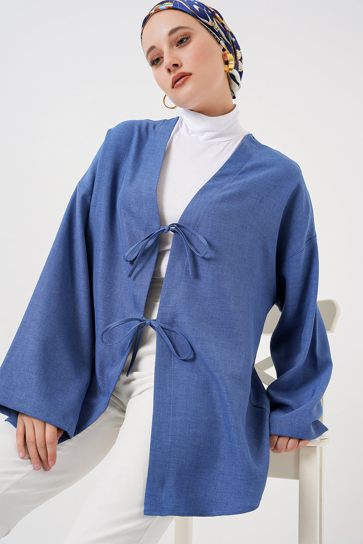 BGD Women Linen Hijab Kimono 5968 - Indigo - Mishawaka