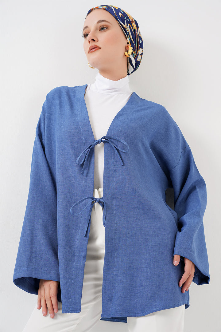 BGD Women Linen Hijab Kimono 5968 - Indigo - Mishawaka