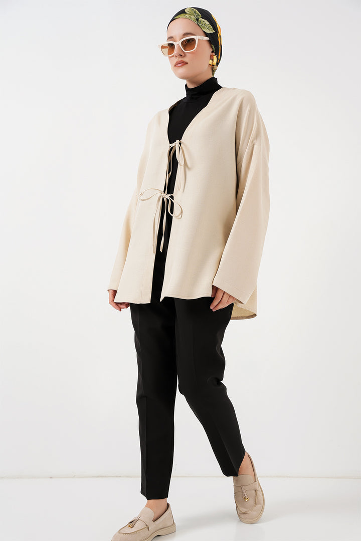 BGD Women Linen Hijab Kimono 5968 - Cream - Acámbaro