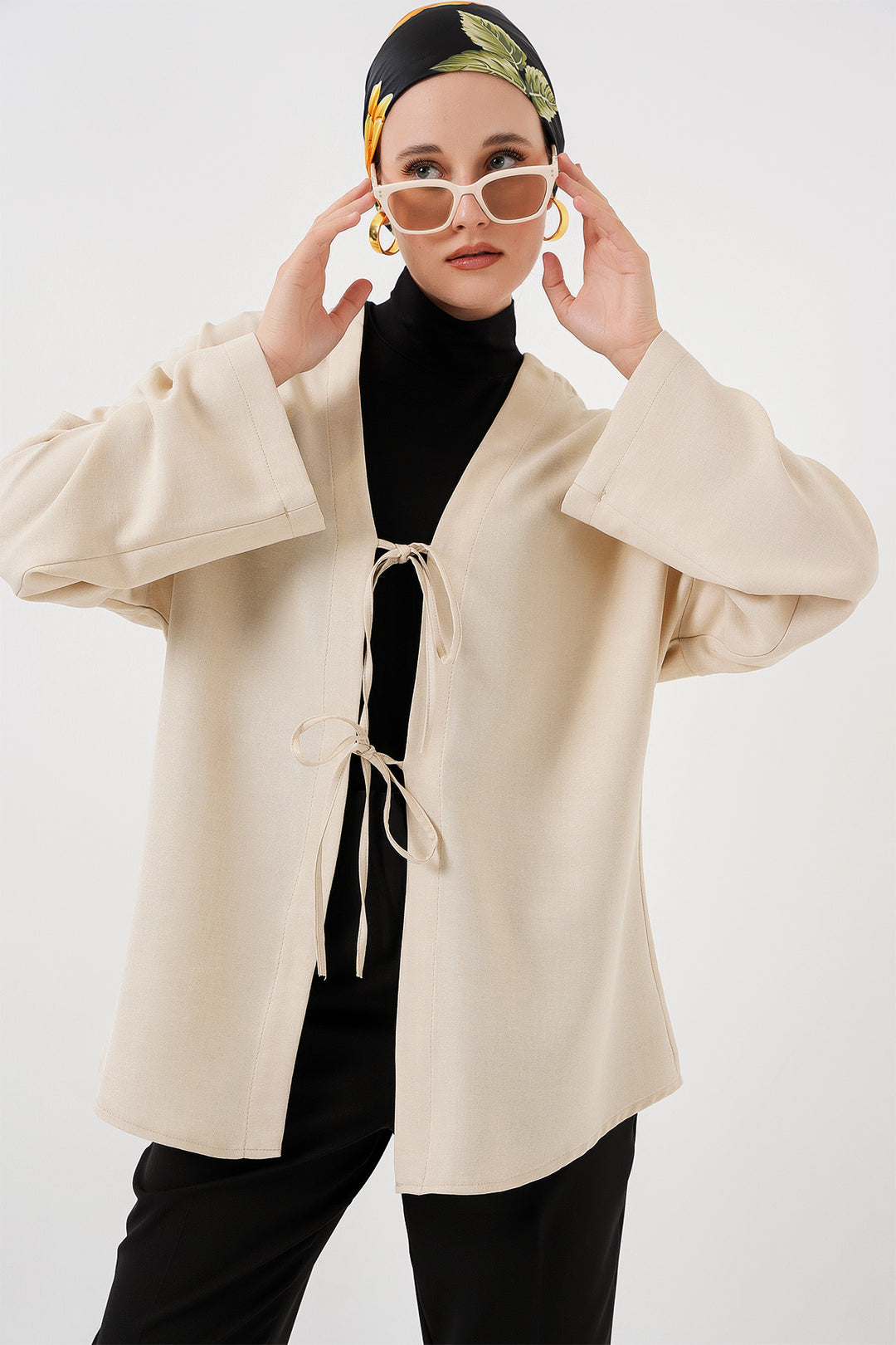 BGD Women Linen Hijab Kimono 5968 - Cream - Acámbaro