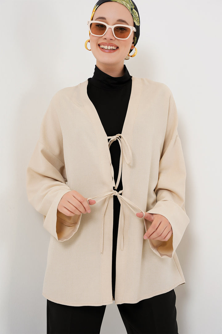 BGD Women Linen Hijab Kimono 5968 - Cream - Acámbaro