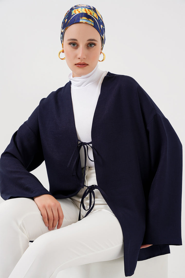 BGD Women Linen Hijab Kimono 5968 - Navy Blue - Massa