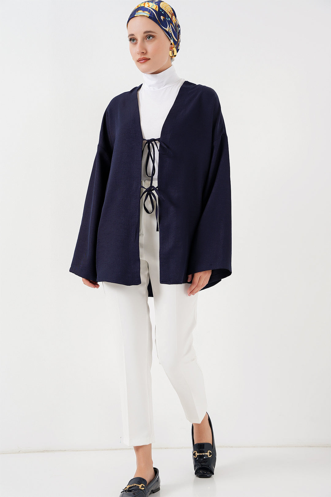 BGD Women Linen Hijab Kimono 5968 - Navy Blue - Massa