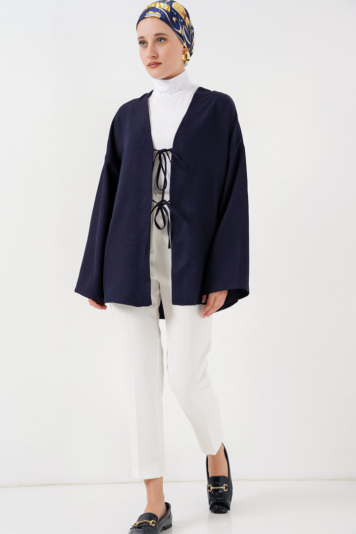 BGD Women Linen Hijab Kimono 5968 - Navy Blue - Massa