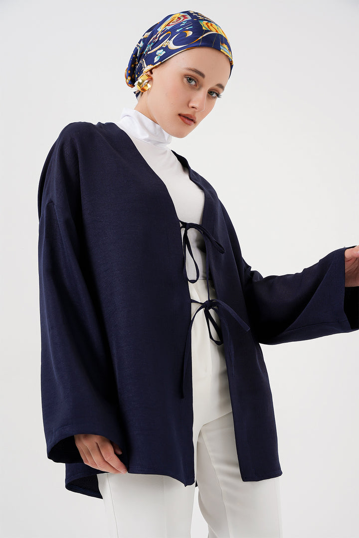 BGD Women Linen Hijab Kimono 5968 - Navy Blue - Massa