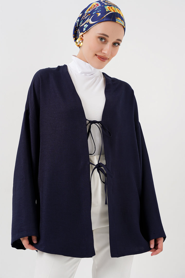 BGD Women Linen Hijab Kimono 5968 - Navy Blue - Massa
