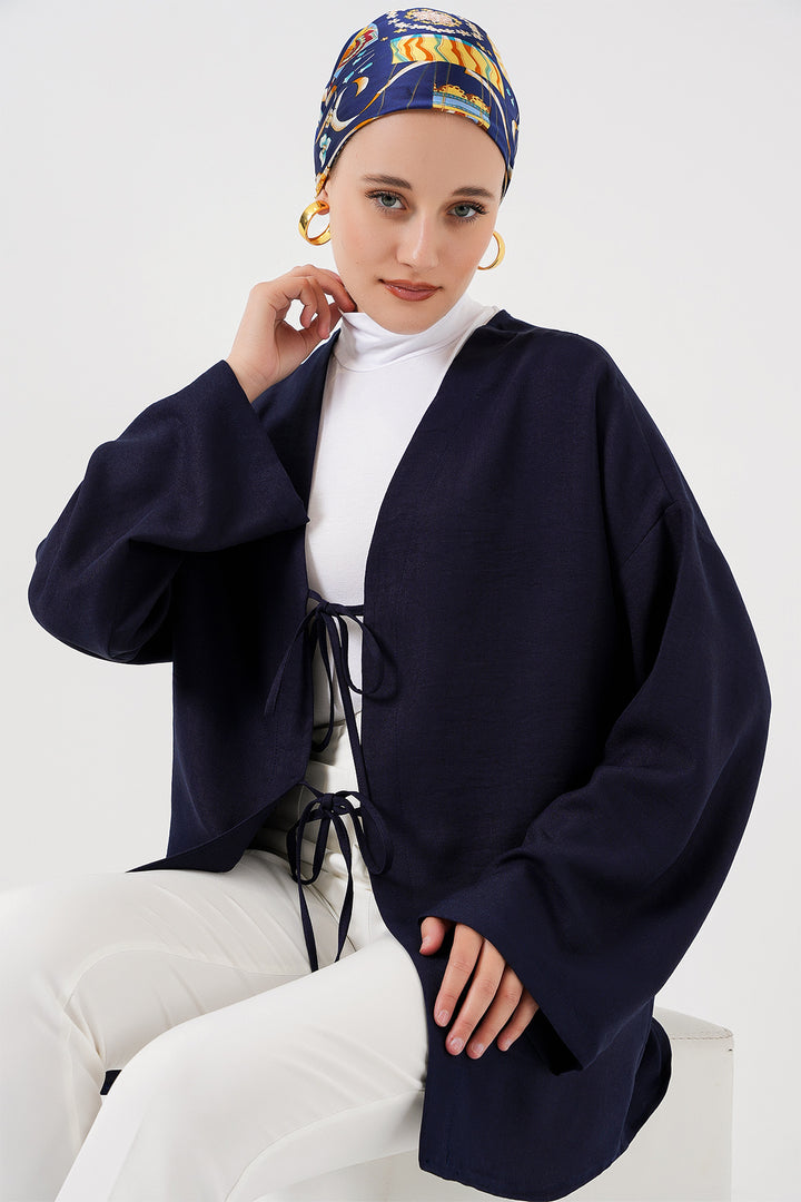 BGD Women Linen Hijab Kimono 5968 - Navy Blue - Massa
