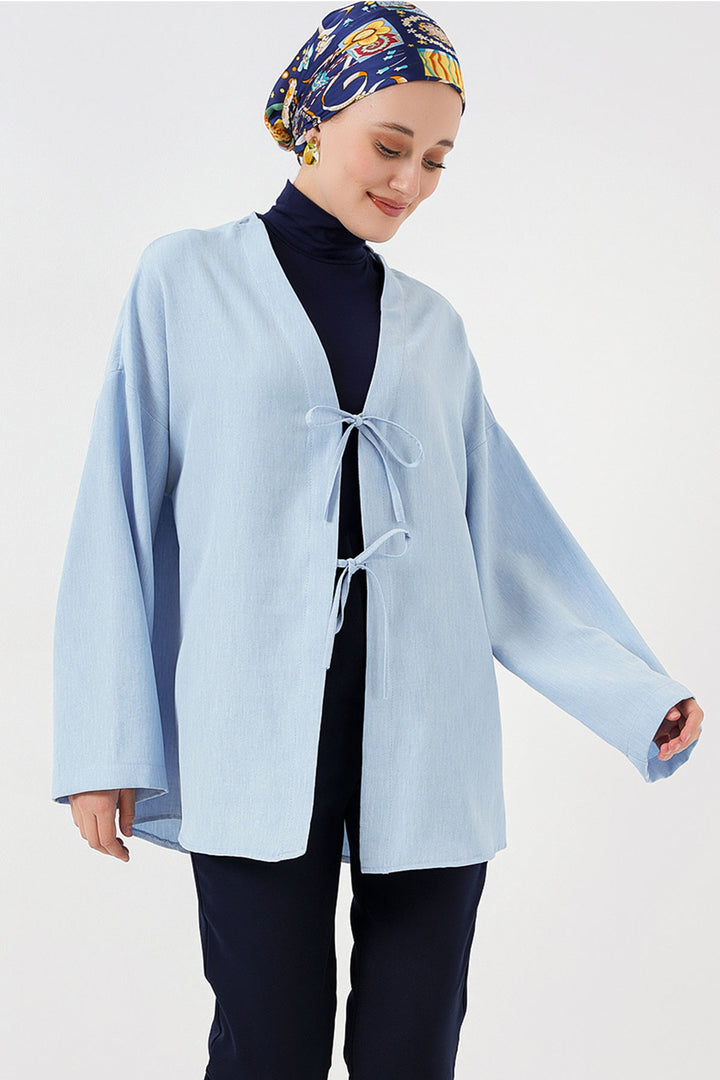 BGD Women Linen Hijab Kimono 5968 - Blue - Woking