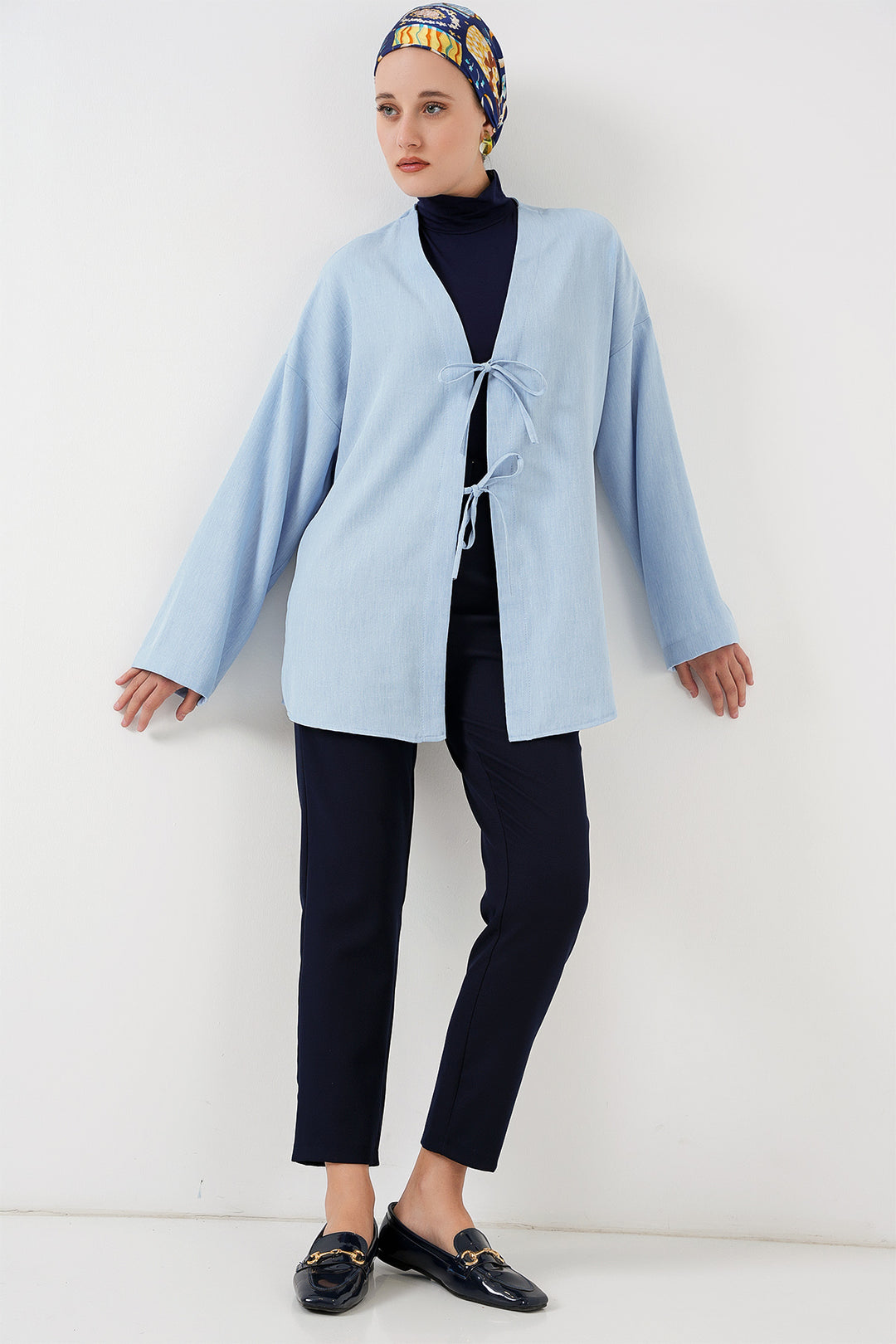 BGD Women Linen Hijab Kimono 5968 - Blue - Woking