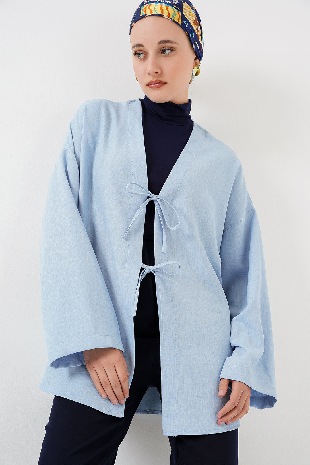 BGD Women Linen Hijab Kimono 5968 - Blue - Woking
