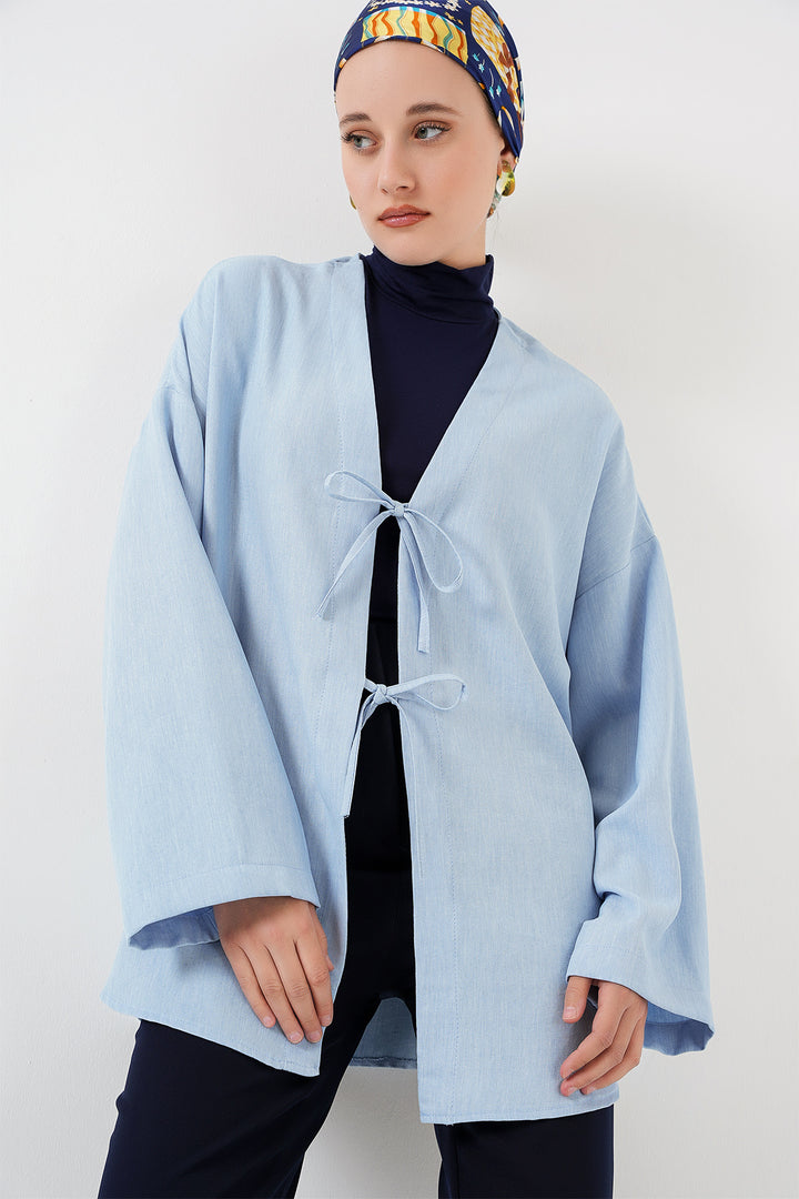 BGD Women Linen Hijab Kimono 5968 - Blue - Woking