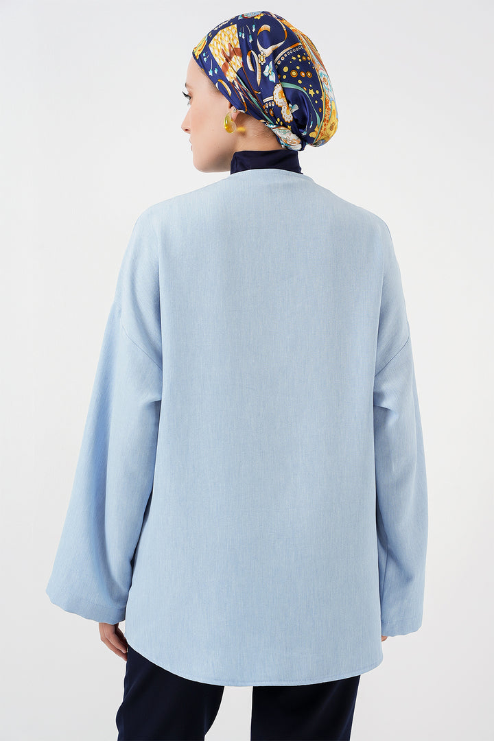 BGD Women Linen Hijab Kimono 5968 - Blue - Woking