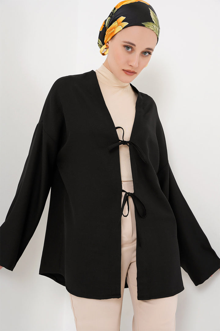 BGD Women Linen Hijab Kimono 5968 - Black - Rieti