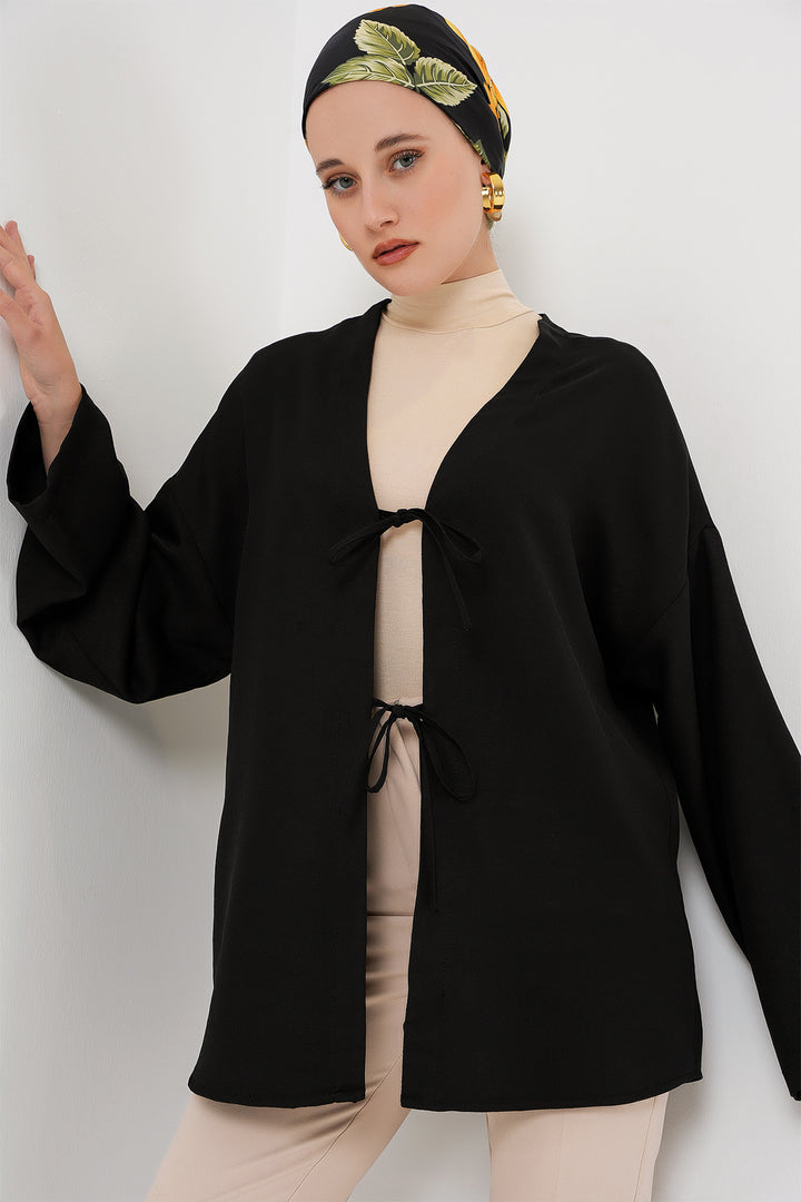 BGD Women Linen Hijab Kimono 5968 - Black - Rieti