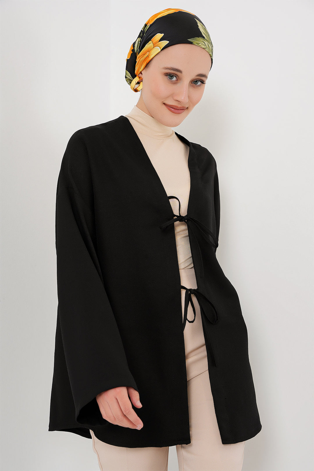 BGD Women Linen Hijab Kimono 5968 - Black - Rieti