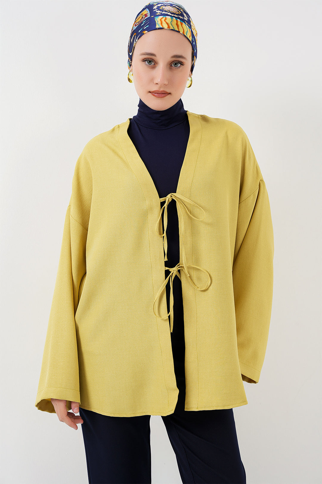 BGD Women Linen Hijab Kimono 5968 - Olive Green - San Andrés Tuxtla