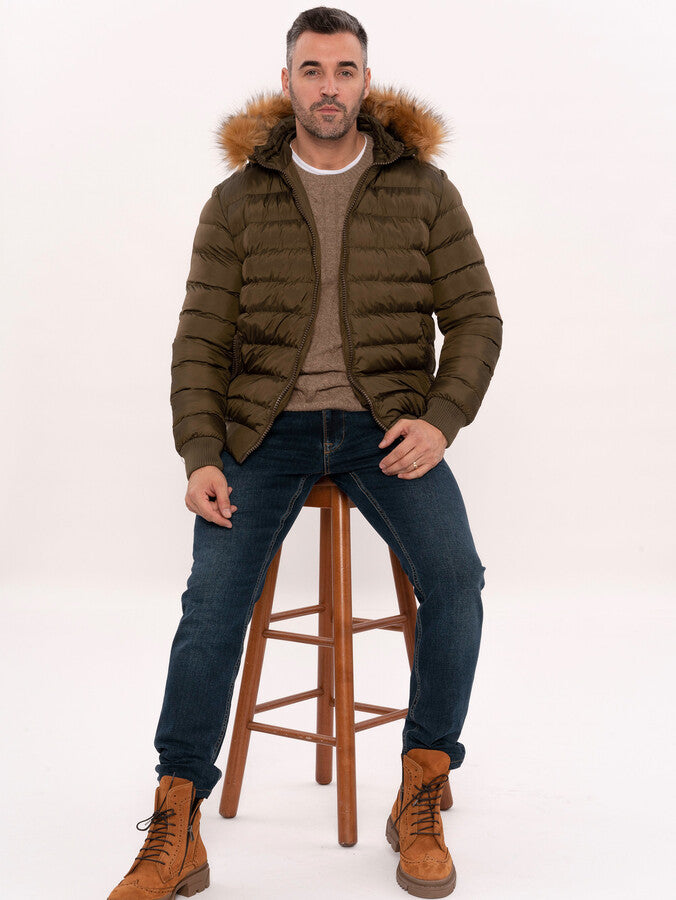 WSS Khaki Fur Hooded Men's Puffer Coat  - Petaluma