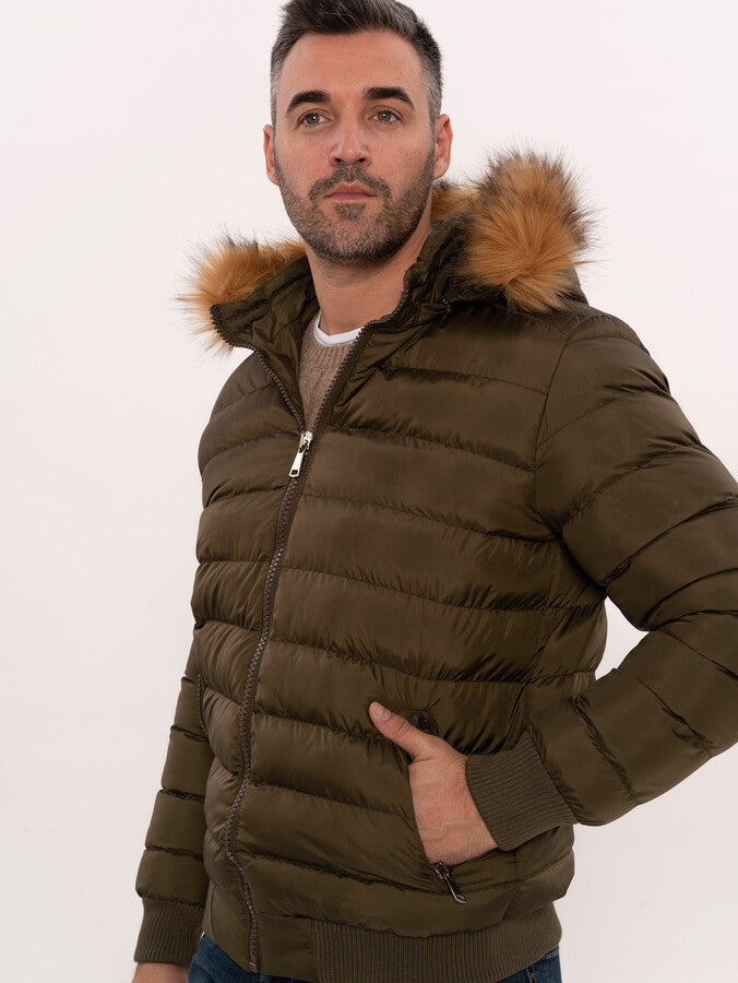 WSS Khaki Fur Hooded Men's Puffer Coat  - Petaluma