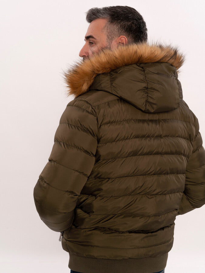 WSS Khaki Fur Hooded Men's Puffer Coat  - Petaluma