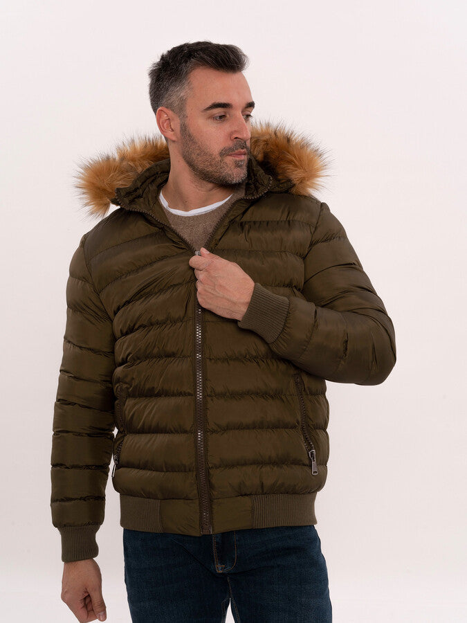 WSS Khaki Fur Hooded Men's Puffer Coat  - Petaluma