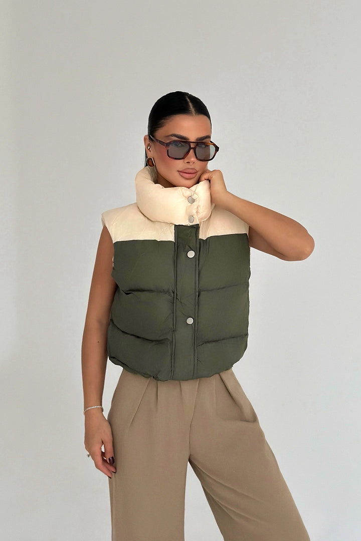EYY Women Khaki Scrunch Puffer Vest - Jonesboro