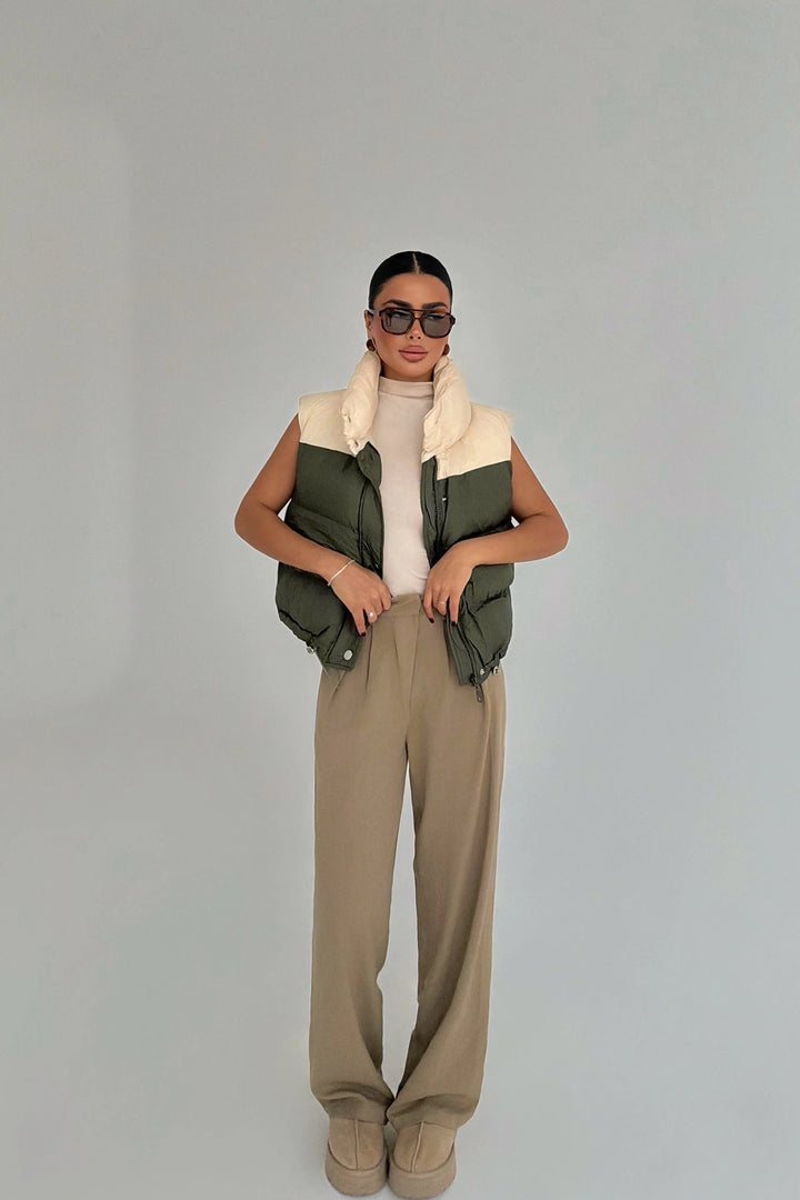 EYY Women Khaki Scrunch Puffer Vest - Jonesboro
