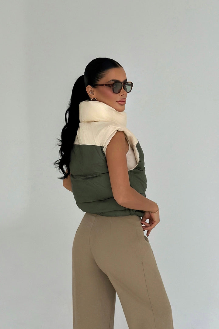 EYY Women Khaki Scrunch Puffer Vest - Jonesboro