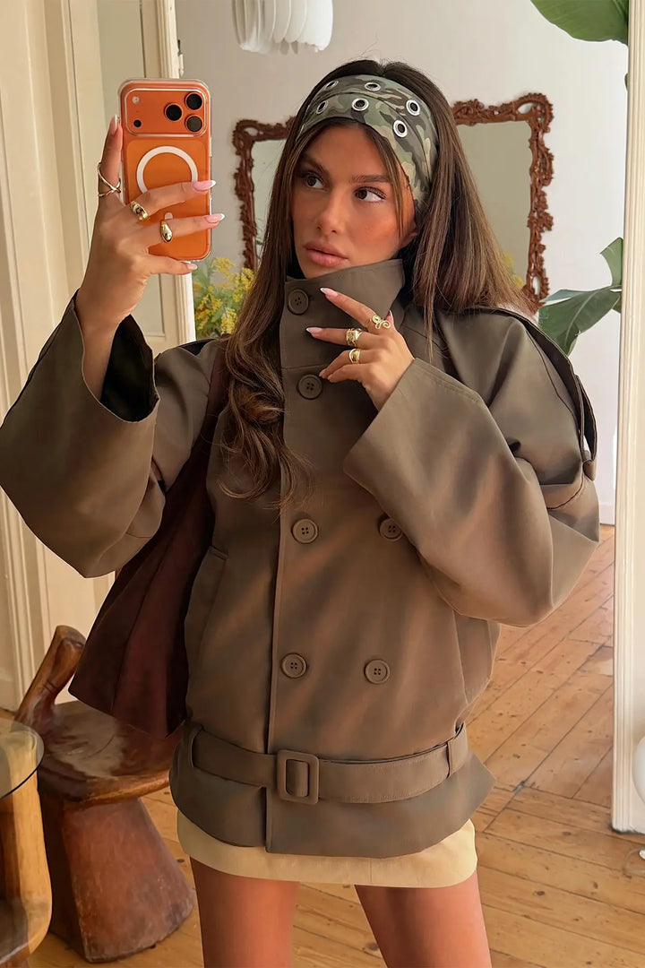 EYY Women Khaki Trench Jacket with Belt Detail - Chesapeake