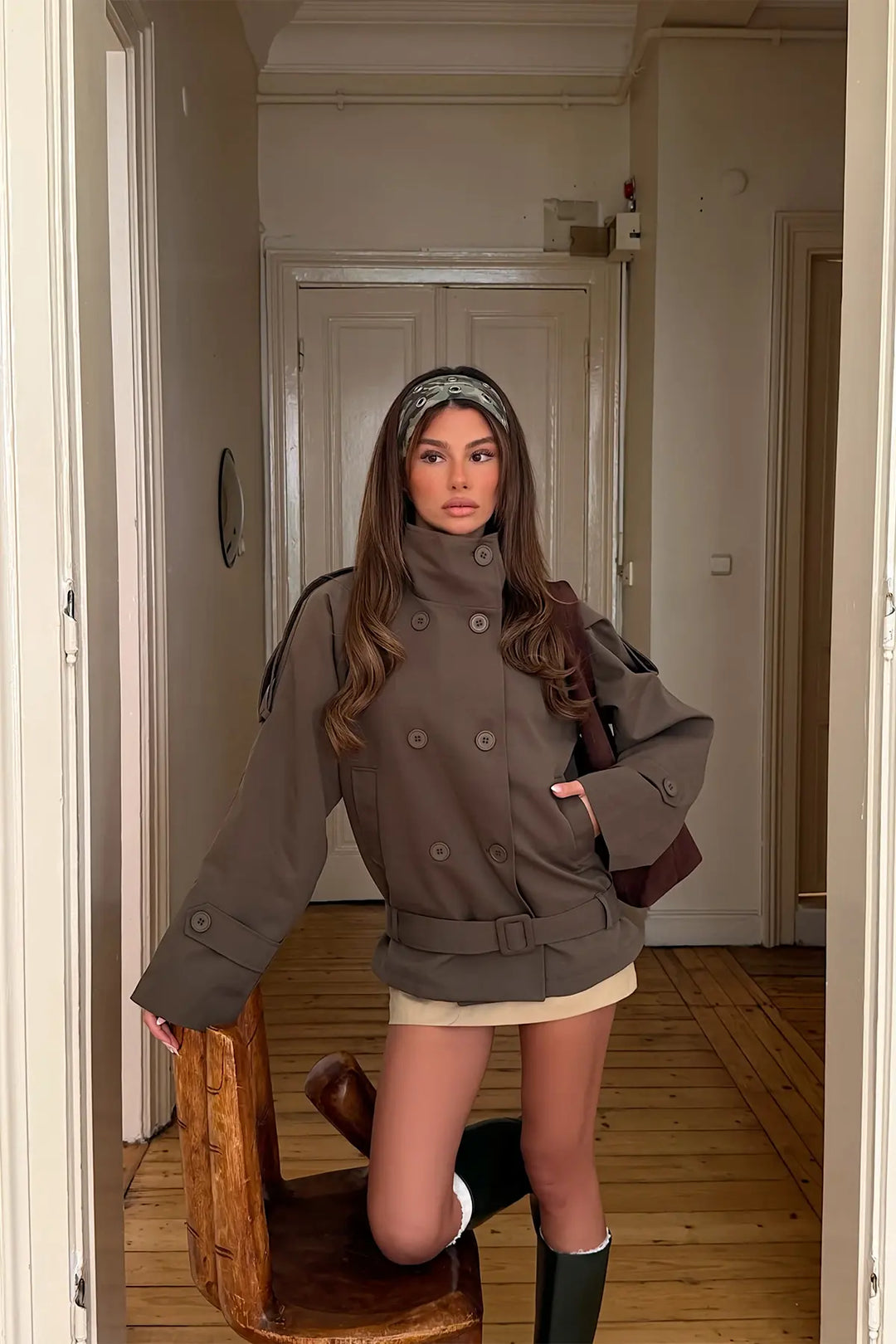 EYY Women Khaki Trench Jacket with Belt Detail - Chesapeake