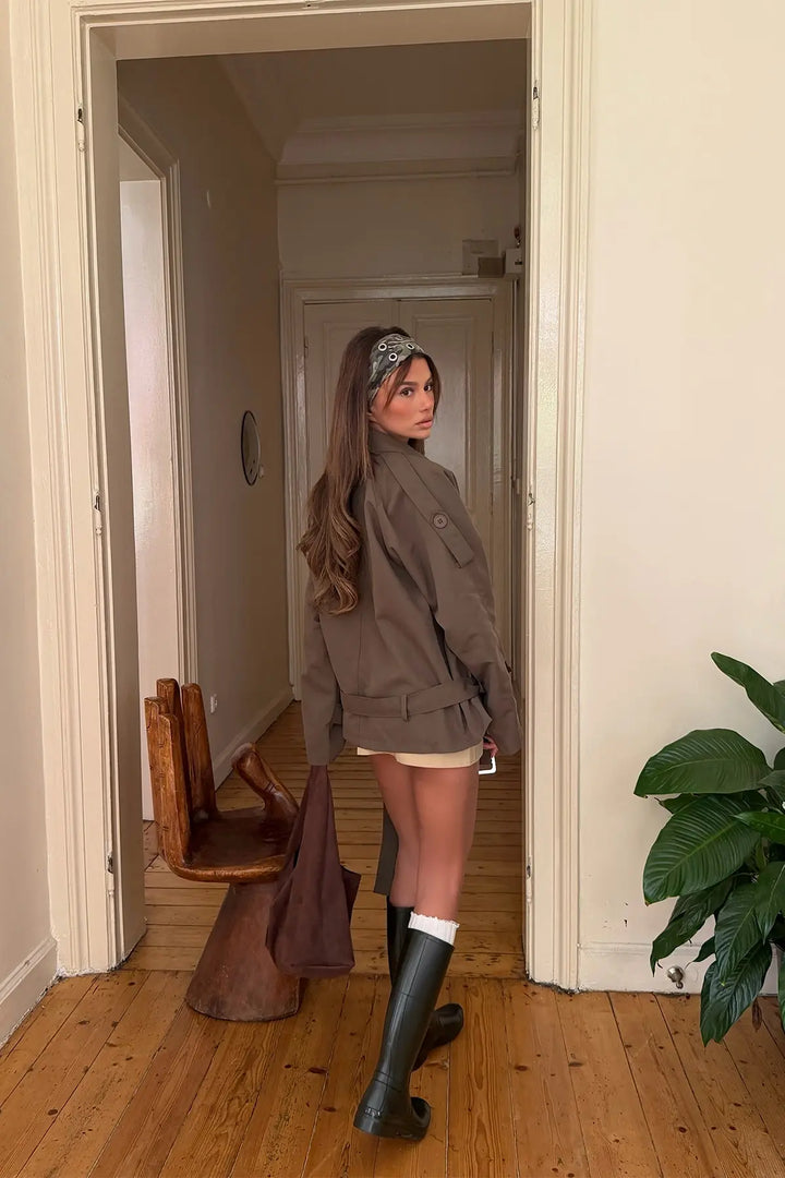 EYY Women Khaki Trench Jacket with Belt Detail - Chesapeake