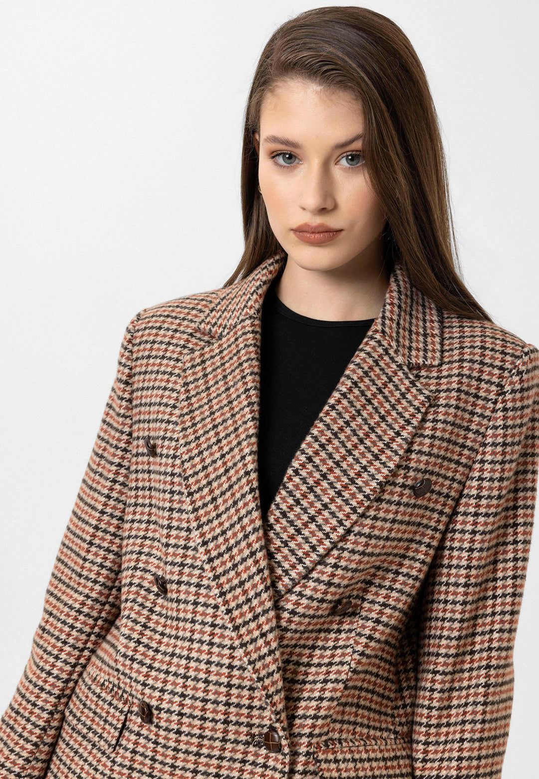 ANT Antioch Kiremit Kadın Kazayağı Desenli Blazer Ceket - Florence