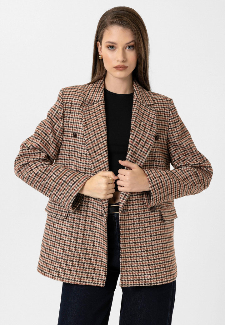 ANT Antioch Kiremit Kadın Kazayağı Desenli Blazer Ceket - Florence