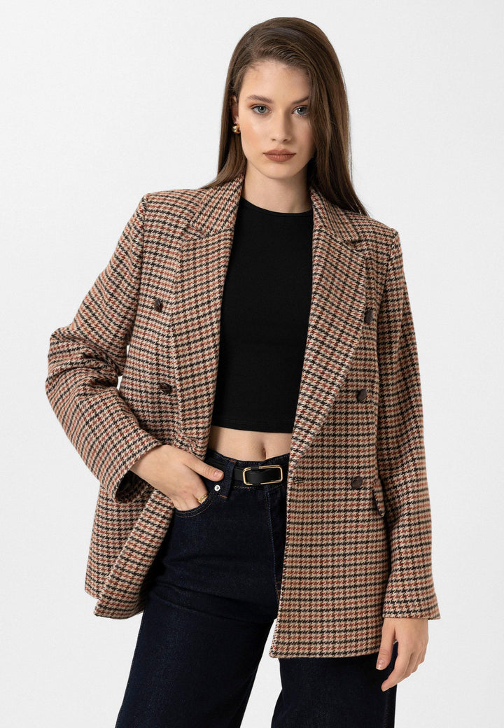 ANT Antioch Kiremit Kadın Kazayağı Desenli Blazer Ceket - Florence