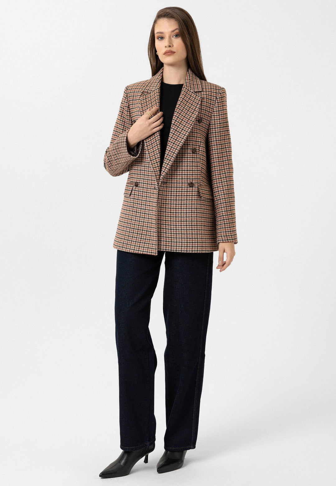 ANT Antioch Tile Woman Herringbone Patterned Blazer Jacket - Berdiansk