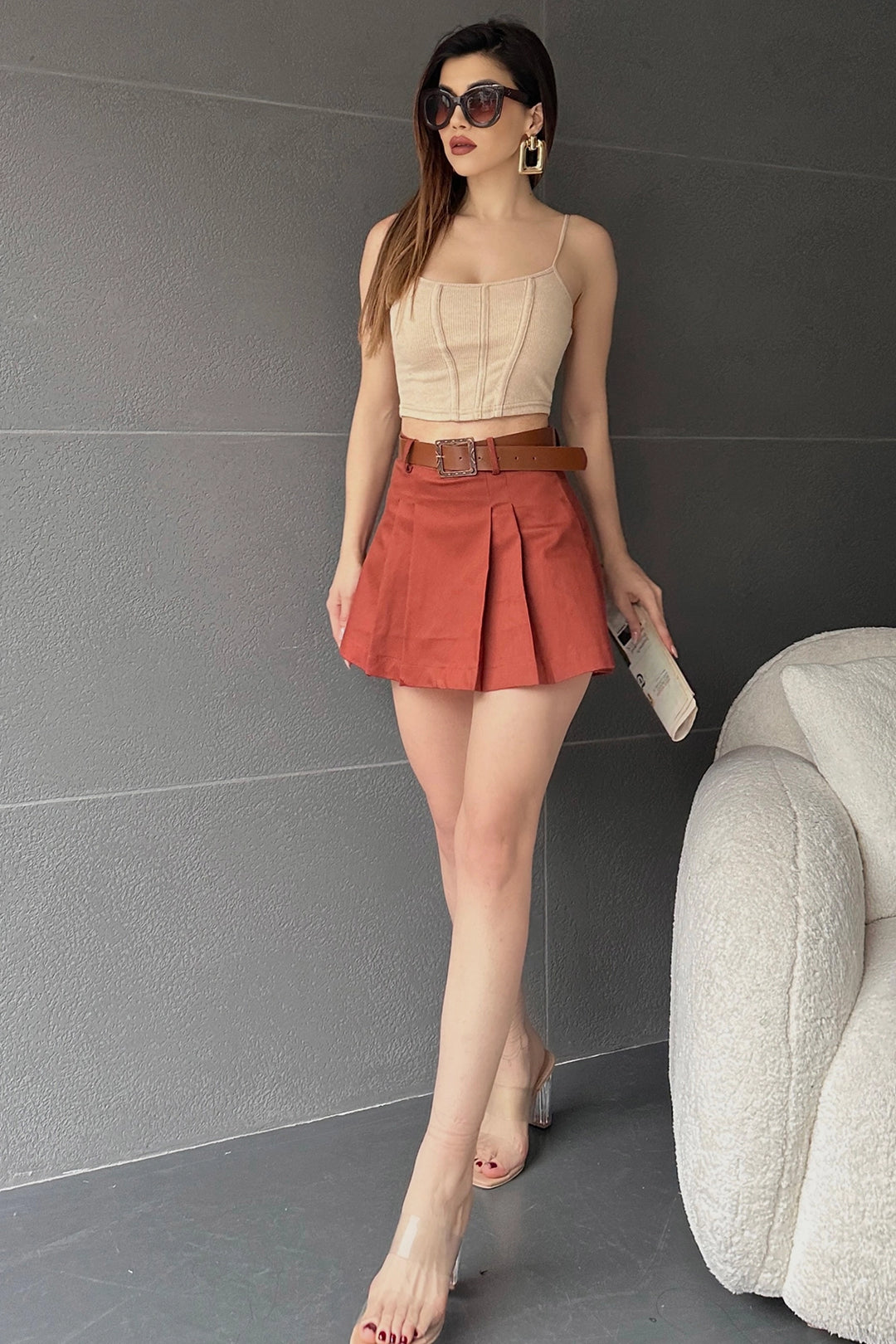 BCDF-237707 Skirt with Tile Self-Belted Pleated Shorts - Owings Mills