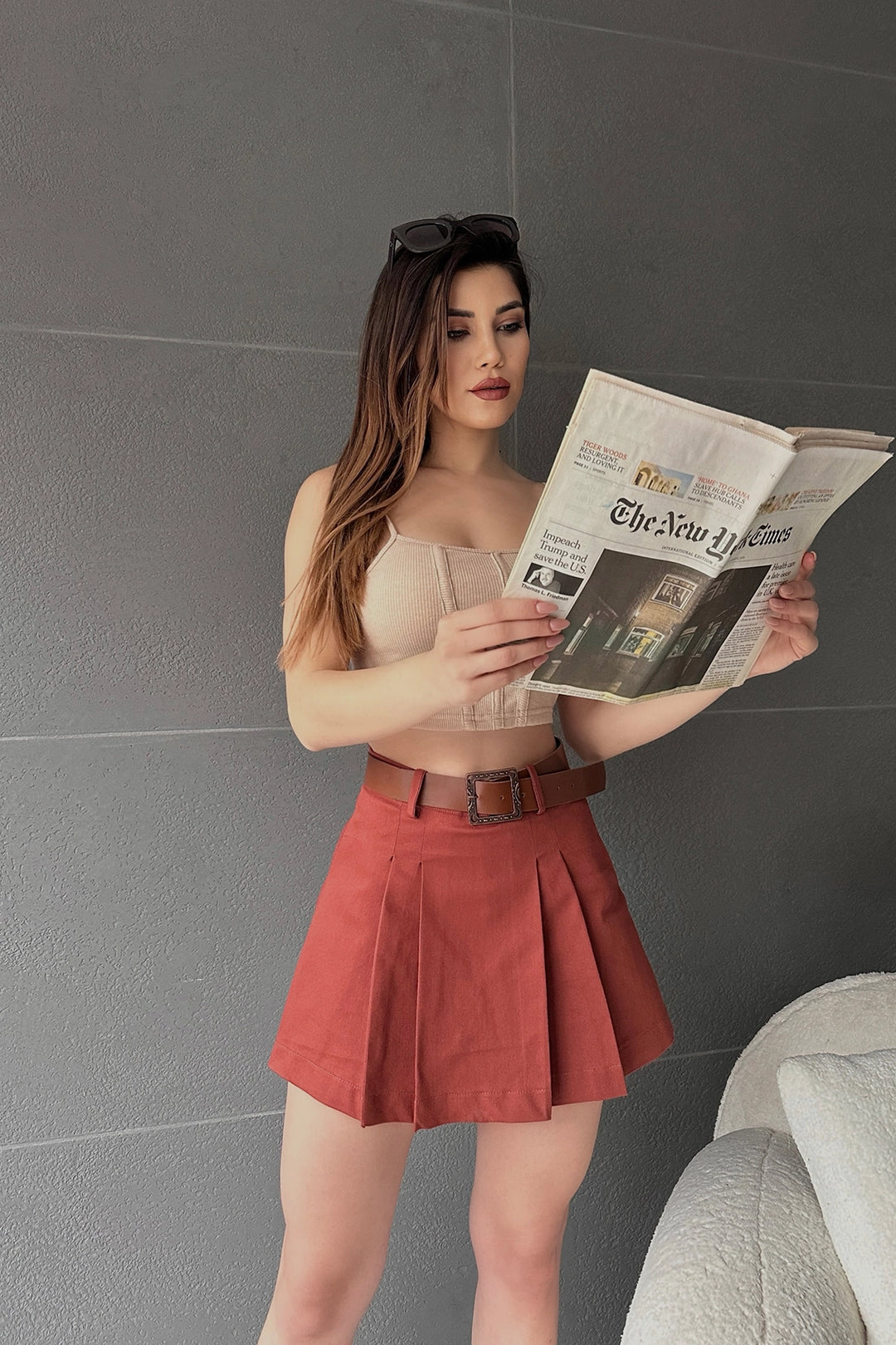 BCDF-237707 Skirt with Tile Self-Belted Pleated Shorts - Owings Mills