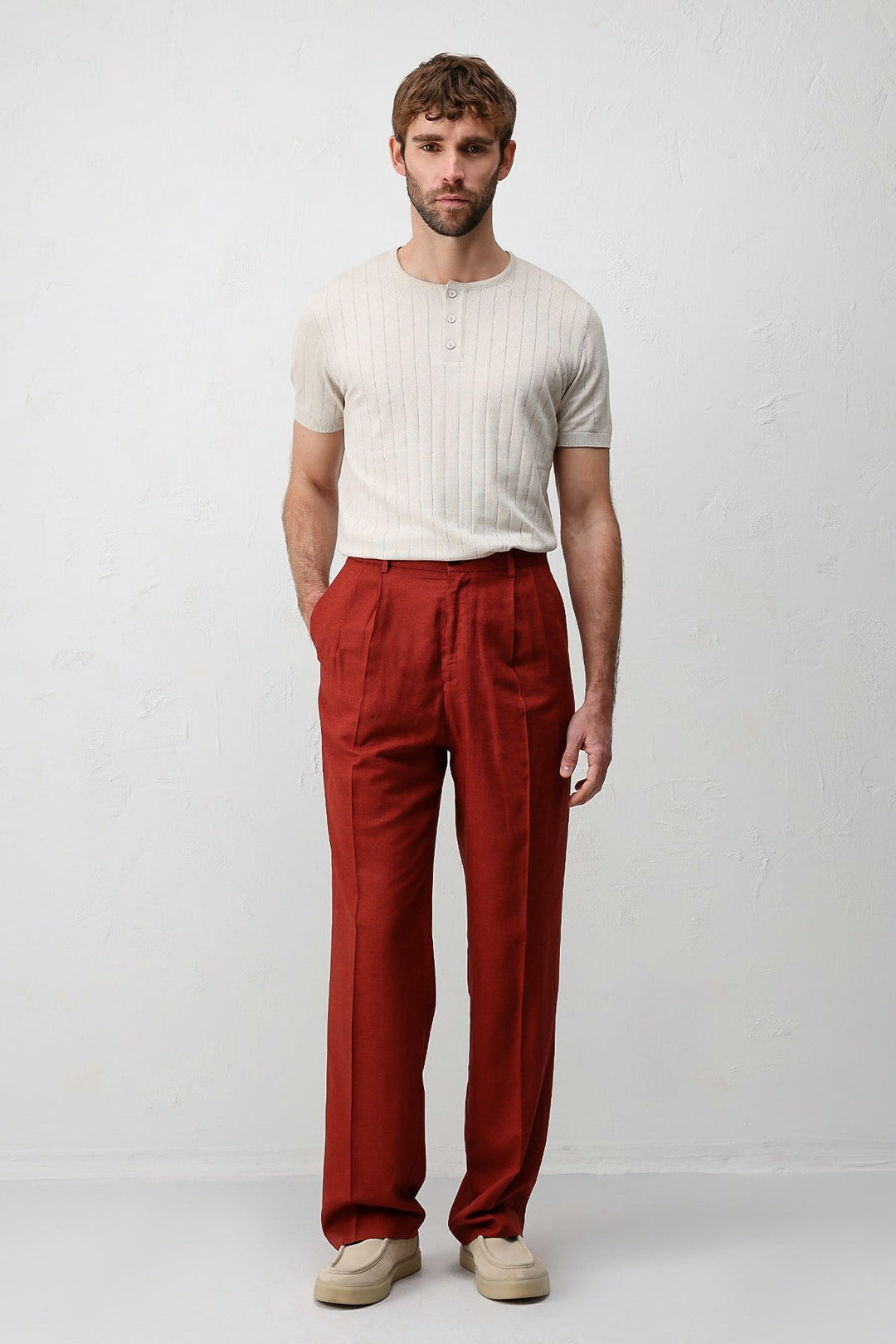 ANT Antioch Kiremit Keten Karışımlı Erkek Baggy Pantolon - Alès